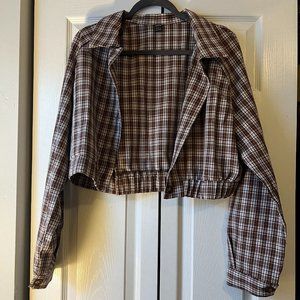 Brown Plaid Button Down Jacket | Size XL